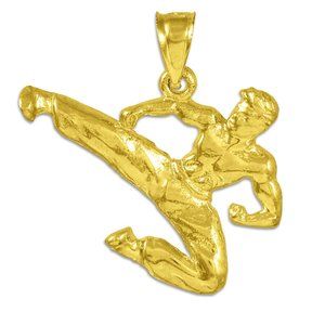 Solid 14k Yellow Gold Male Martial Arts Karate Pendant - Yellow, White, or Rose
